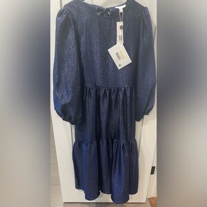 Topshop Midnight Blue Midi Shimmer Dress with Open Back